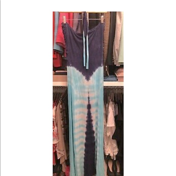 SKY Blue Tie Dye Halter Maxi Dress Sz S - Picture 5 of 7